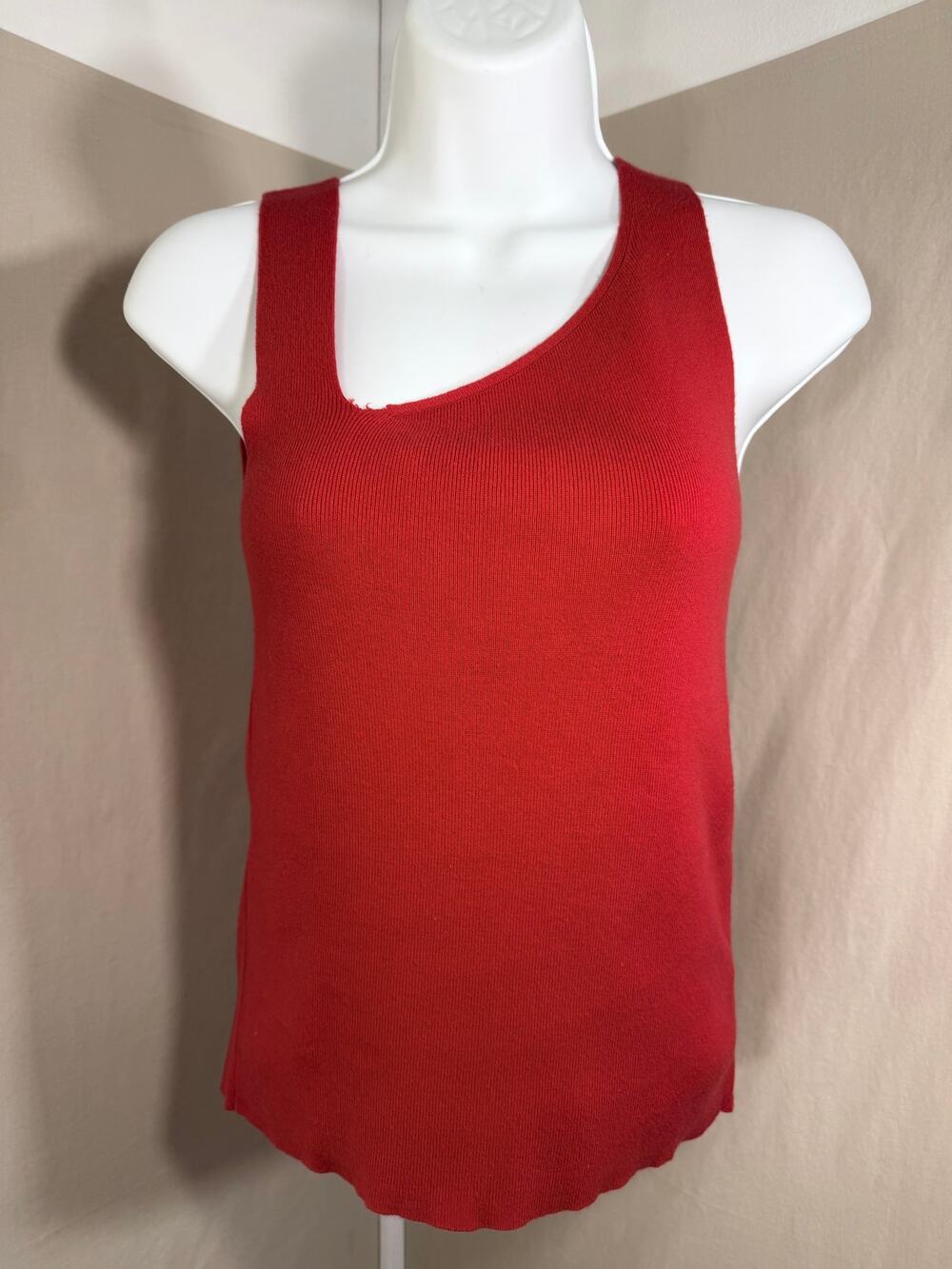 The Limited Stretch Red Asymmetrical Ribbed Tank S